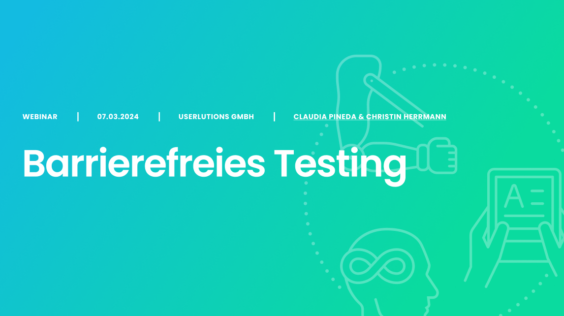 Banner mit dem Webinar-Titel "Barrierefreies Testing"